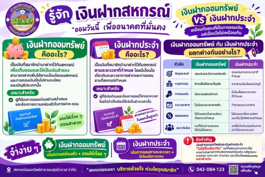 ประชาสัมพันธ์ความรู้เกี่ยวกับเงินฝากออมทรัพย์และเงินฝากประจำ